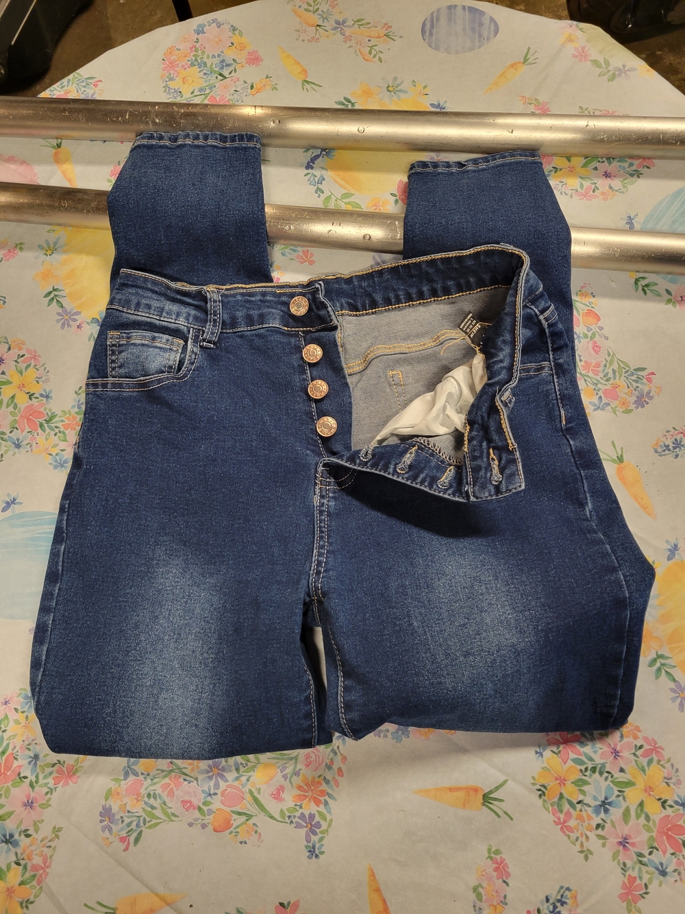 Dark Blue Women's High-Waist Button-Fly Jeans